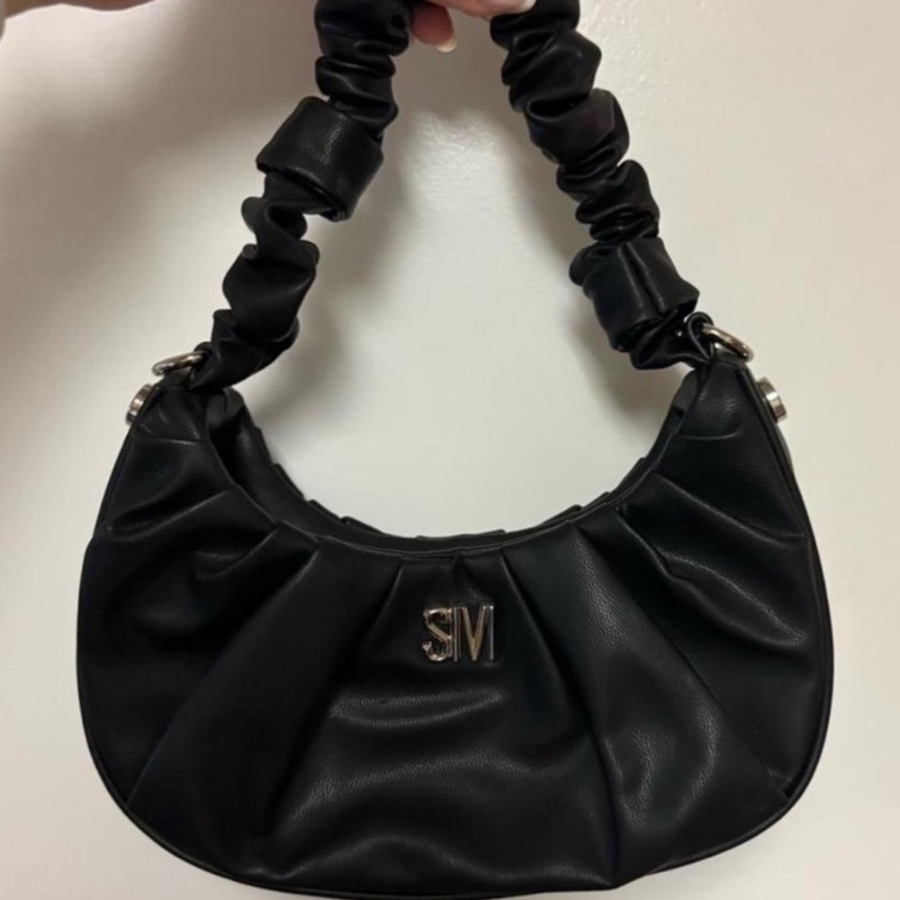 Steve Madden Handbag Purse Bag Black Ruched Slinky Strap NWT